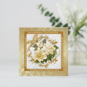 Floral Gold 50. Hochzeitstag Einladung (Stehend Vorderseite)