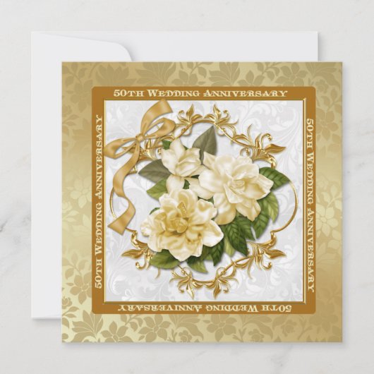 Floral Gold 50. Hochzeitstag Einladung (Vorderseite)