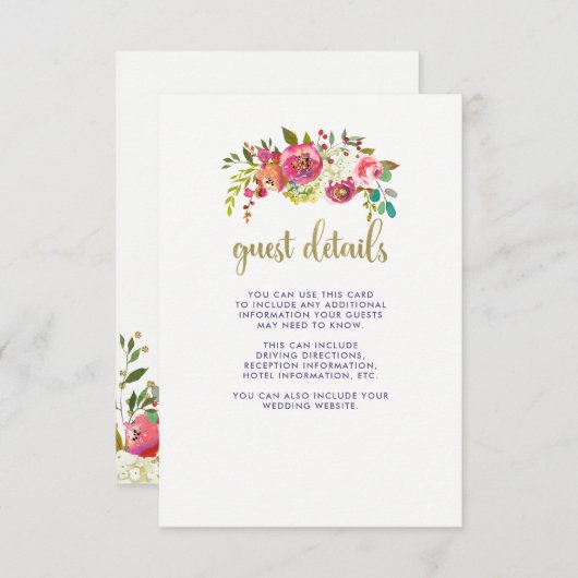 Floral Gold | Angaben zum Hochzeitgast Begleitkarte (Vorne/Hinten)