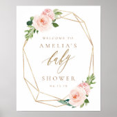 Floral Gold Baby Dusche Begrüßungszeichen Poster (Vorne)