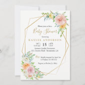 Floral gold Baby Duschkarte Einladung (Vorderseite)