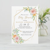 Floral gold Baby Duschkarte Einladung (Stehend Vorderseite)
