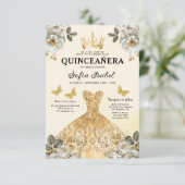 Floral Gold Bilingual Spanish Quinceanera Einladung (Stehend Vorderseite)