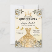 Floral Gold Bilingual Spanish Quinceanera Einladung (Rückseite)
