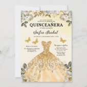 Floral Gold Bilingual Spanish Quinceanera Einladung (Vorderseite)