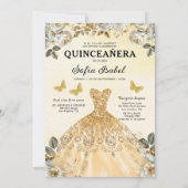 Floral Gold Bilingual Spanish Quinceanera Einladung (Rückseite)