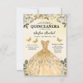 Floral Gold Bilingual Spanish Quinceanera Einladung (Vorderseite)
