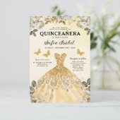 Floral Gold Bilingual Spanish Quinceanera Einladung (Stehend Vorderseite)