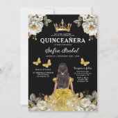 Floral Gold Bilingual Spanish Quinceanera Einladung (Vorderseite)