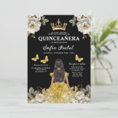 Floral Gold Bilingual Spanish Quinceanera Einladung (Stehend Vorderseite)