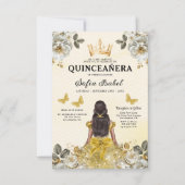 Floral Gold Bilingual Spanish Quinceanera Einladung (Vorderseite)