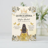 Floral Gold Bilingual Spanish Quinceanera Einladung (Stehend Vorderseite)