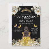 Floral Gold Bilingual Spanish Quinceanera Einladung (Vorderseite)