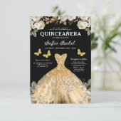 Floral Gold Bilingual Spanish Quinceanera Einladung (Stehend Vorderseite)