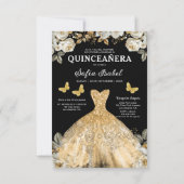 Floral Gold Bilingual Spanish Quinceanera Einladung (Rückseite)