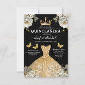 Floral Gold Bilingual Spanish Quinceanera Einladung (Vorderseite)