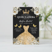 Floral Gold Bilingual Spanish Quinceanera Einladung (Stehend Vorderseite)