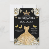 Floral Gold Bilingual Spanish Quinceanera Einladung (Rückseite)