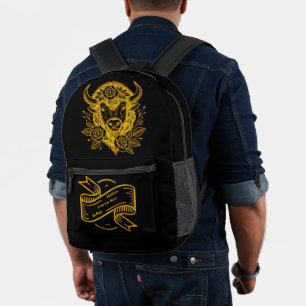 Floral Gold Bison Head Deco Bedruckter Rucksack