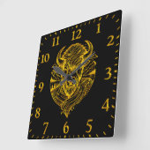 Floral Gold Bison Head Deco Quadratische Wanduhr (Winkel)