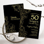 Floral Gold Black Überraschung 50. Geburtstagspart Einladung<br><div class="desc">Bloral Gold Black Überraschung 50. Geburtstag Party Einladung. Minimalistisches modernes Design mit botanischen Akzenten und Typografie-Script-Schriftart. Einfache florale Einladungskarte perfekt für eine stilvolle weibliche Überraschung am Tag. Kann für jedes Alter angepasst werden.</div>