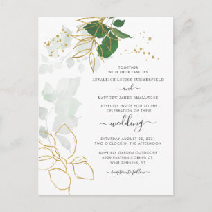 Floral Gold Blätter Glitzer Script Wedding Einladungspostkarte