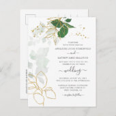 Floral Gold Blätter Glitzer Script Wedding Einladungspostkarte (Vorne/Hinten)
