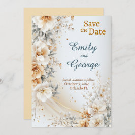 Floral Gold Bliss Save the Date Einladung Hochzeit