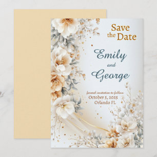 Floral Gold Bliss Save the Date Einladung Hochzeit
