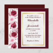 Floral Gold Blush Pink Burgundy Script Hochzeit Einladung (Vorne/Hinten)