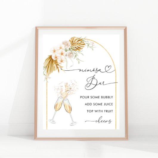 Floral Gold Boho Arch Herzensschrift Mimosa Bar Poster