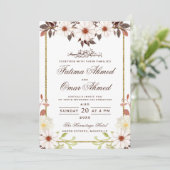 Floral Gold Border Ivory Islamische Hochzeit Einladung (Stehend Vorderseite)