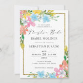 Floral Gold Border Nuestra Boda Spanische Hochzeit Einladung (Vorderseite)