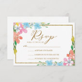 Floral Gold Border Nuestra Boda Wedding RSVP Einladung (Vorne/Hinten)