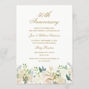 Floral Gold Botanische 50. Hochzeitstag Einladung