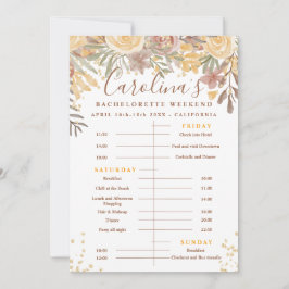 Floral gold braune Zeitlinie Bachelorette Wochenen Einladung