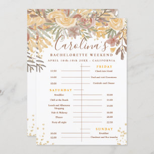Floral gold braune Zeitlinie Bachelorette Wochenen Einladung
