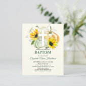 Floral & Gold/BUDGET- Baptism Invitation. (Stehend Vorderseite)