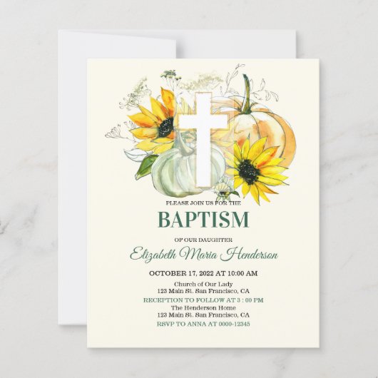 Floral & Gold/BUDGET- Baptism Invitation. (Vorderseite)
