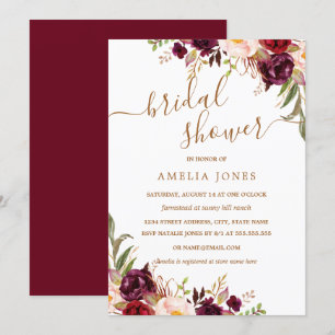 Floral Gold Burgundy Confetti Brautparty Einladung