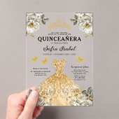 Floral Gold Butterfly Princess Quinceanera Acryleinladungen (Insitu (Handheld))
