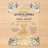 Floral Gold Butterfly Princess Quinceanera Acryleinladungen (Vorderseite)
