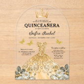 Floral Gold Butterfly Princess Quinceanera Acryleinladungen (Vorderseite)