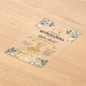Floral Gold Butterfly Princess Quinceanera Acryleinladungen (Ablage )