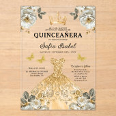 Floral Gold Butterfly Princess Quinceanera Acryleinladungen (Vorderseite)