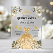 Floral Gold Butterfly Princess Quinceanera Acryleinladungen