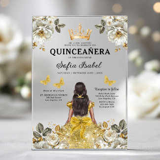 Floral Gold Butterfly Princess Quinceanera Acryleinladungen