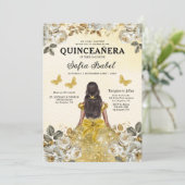 Floral Gold Butterfly Princess Quinceanera Einladung (Stehend Vorderseite)