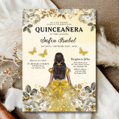 Floral Gold Butterfly Princess Quinceanera Einladung