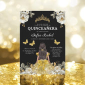 Floral Gold Butterfly Princess Quinceanera Einladung